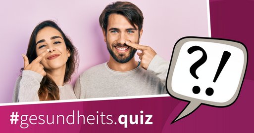 Ein Mann und eine Frau greifen sich auf die Nase. Gesundheitsquiz - Nasengesundheit