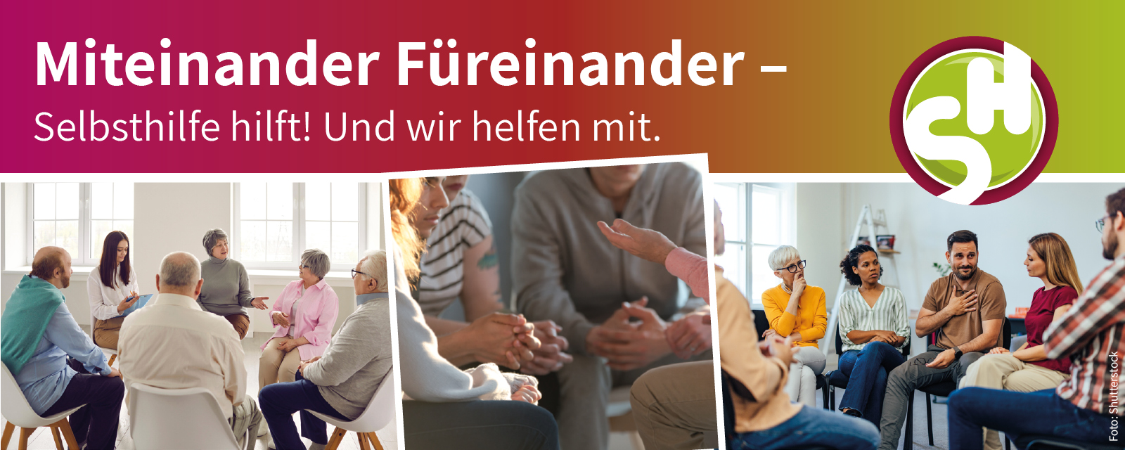 Miteinander Füreinander - Selbsthilfe hilft. Und wir helfen mit. Szenen mit verschiedenen Selbsthilfegruppen - Gespräche in Sitzkreisen